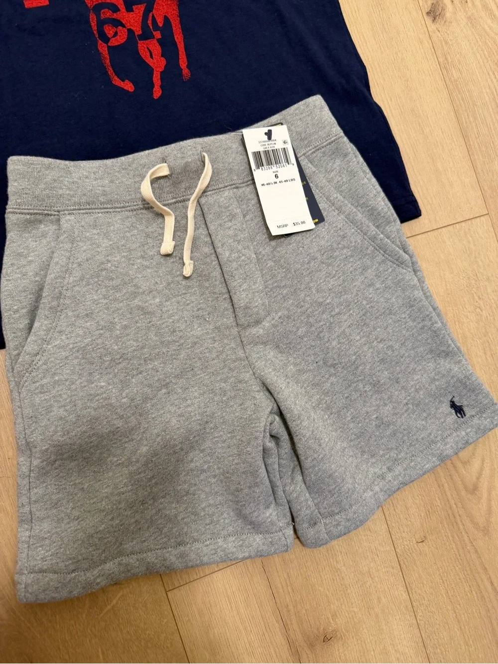 Polo by Ralph Lauren Navy Tee with Red Logo & Gray Drawstring Shorts